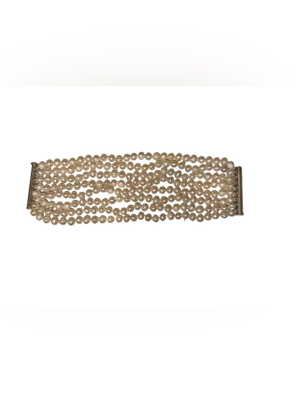 8 strand hand-knotted white Freshwater Pearl Bracelet silver-tone closure